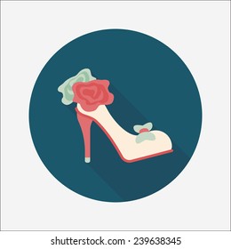 Wedding high-heeled shoes flat icon with long shadow,eps10
