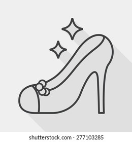 Wedding high-heeled shoes flat icon with long shadow, line icon