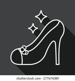 Wedding high-heeled shoes flat icon with long shadow, line icon