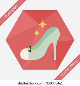 Wedding high-heeled shoes flat icon with long shadow,eps10