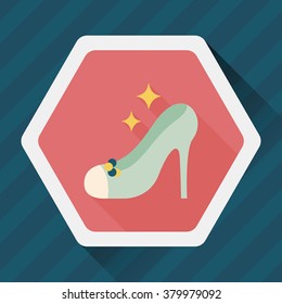 Wedding high-heeled shoes flat icon with long shadow,eps10