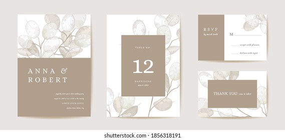 Wedding honesty flower invitation card, vintage botanical Save the Date set. Design template of lunaria, flowers and leaves, blossom illustration. Vector trendy cover, pastel graphic poster, brochure