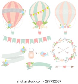 Wedding hot air balloon vector 