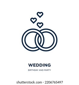 wedding icon from birthday and party collection. Thin linear wedding, gift, love outline icon isolated on white background. Line vector wedding sign, symbol for web and mobile