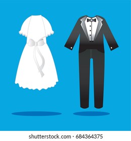 Wedding icon ,Wedding card with the clothes of the bride and groom. Vector illustration.