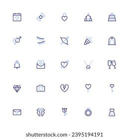 Wedding Icon Collection. Pixel Perfect Party and Celebration Duoline Style 2D Icon