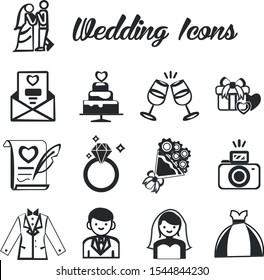 Wedding Icon Glyph Solid Vector Pack Set silhouette