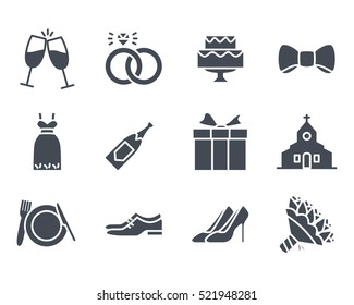 Wedding Icon Glyph Solid Vector Pack Set silhouette