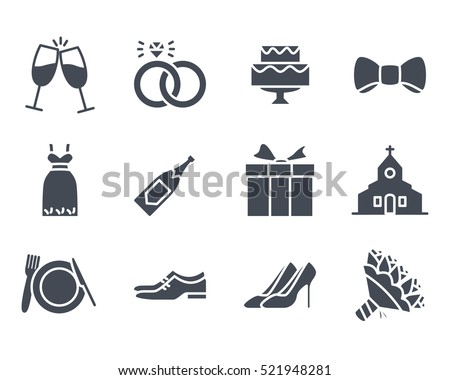 Wedding Icon Glyph Solid Vector Pack Set silhouette