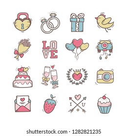 Wedding Icon Hand Drawn Doodle in COLOR Vector