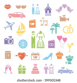 Wedding icon kit. Color vector illustration