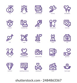 Wedding icon pack for your website, mobile, presentation, and logo design. Wedding icon basic line gradient design. Vector graphics illustration and editable stroke.