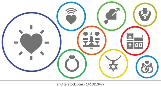 wedding icon set. 9 filled wedding icons.  Collection Of - Love, Heart, Ring, Necklace, Dating, Church, Marriage