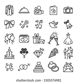 Wedding icon set collection - thin line style vector icons