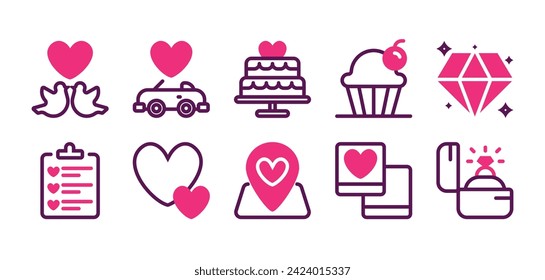 Wedding Icon Set in Duotone Style Suitable for Web and Apps Design, Presentation, and Social Media	