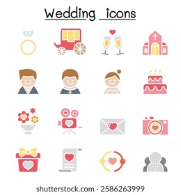 Wedding icon set  in flat color style