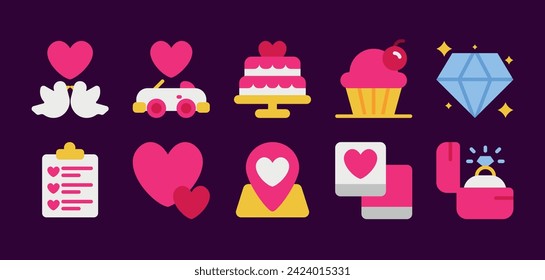 Wedding Icon Set in Flat Style Suitable for Web and Apps Design, Presentation, and Social Media	