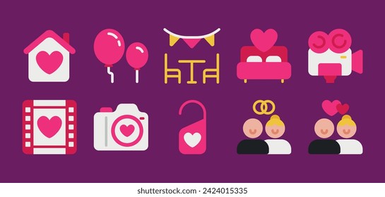 Wedding Icon Set in Flat Style Suitable for Web and Apps Design, Presentation, and Social Media	