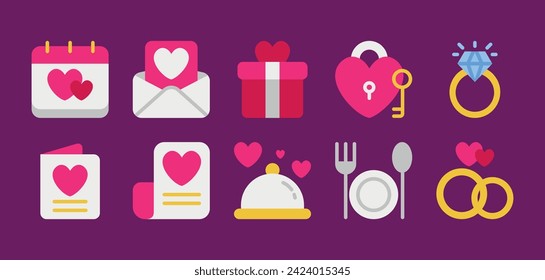 Wedding Icon Set in Flat Style Suitable for Web and Apps Design, Presentation, and Social Media	