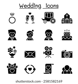 Wedding icon set in glyph style