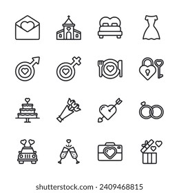 Wedding icon set isolated on white