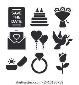 Wedding icon set isolated on white