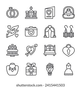 Wedding icon set isolated on white