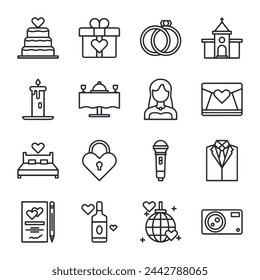 Wedding icon set isolated on white