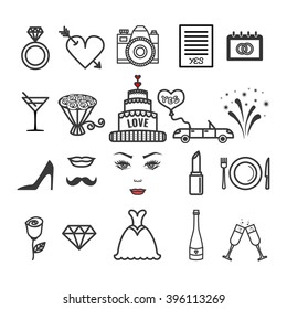 Wedding icon set. Line icon set. Outline vector icons - bridal collection.