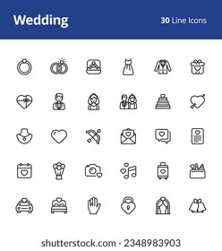 Wedding Icon Set with line style. Pixel perfect icons based on 48 x 48 px grids.