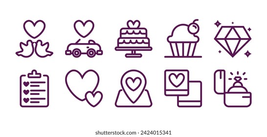 Wedding Icon Set in Line Style Suitable for Web and Apps Design, Presentation, and Social Media	