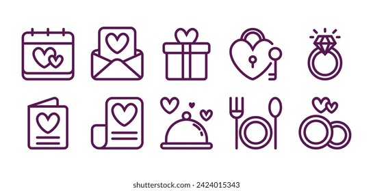 Wedding Icon Set in Line Style Suitable for Web and Apps Design, Presentation, and Social Media	
