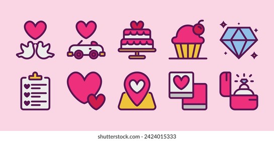 Wedding Icon Set in Lineal Color Style Suitable for Web and Apps Design, Presentation, and Social Media	