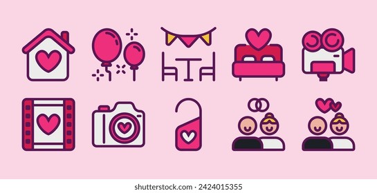 Wedding Icon Set in Lineal Color Style Suitable for Web and Apps Design, Presentation, and Social Media	