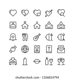 Wedding icon set with love symbol vector isolated