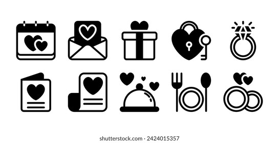 Wedding Icon Set in Mix Style Suitable for Web and Apps Design, Presentation, and Social Media	