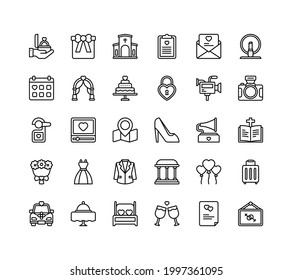 Wedding icon set with outline style