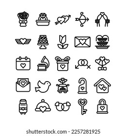 Wedding Icon Set with Outline Style