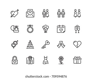 Wedding icon set, outline style 