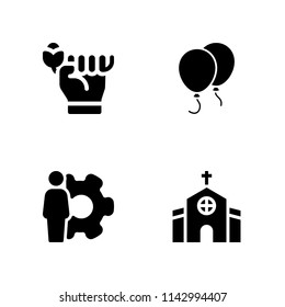 wedding icon set. rose, balloons and church vector icon for graphic design and web