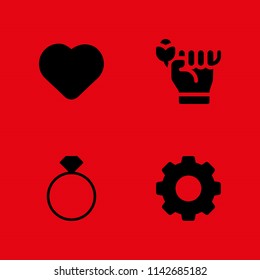 wedding icon set. rose, heart and engagement ring vector icon for graphic design and web