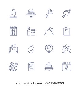 Wedding icon set. Thin line icon. Editable stroke. Containing agronomy, boots, horse, smart farm, chicken, cow, pick, sprout, egg incubator, farm house, rye, watering can, fertilizer, gloves, sickle.