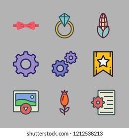 wedding icon set. vector set about chestnut icon, settings, rose and lace icons set.