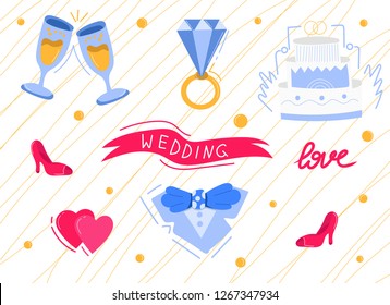 wedding icon set, vector illustration
