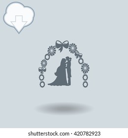 Wedding icon with shadow. Cloud of download with arrow.