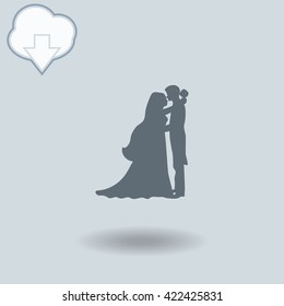 Wedding icon with shadow. Cloud of download with arrow.