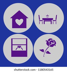 wedding icon. wedding vector icons set dining table restaurant, wedding ring, house heart and rose