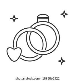 Wedding icon vector. Newlyweds ring with stars, heart are shown.