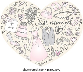 Wedding icons arranged in Heart shape