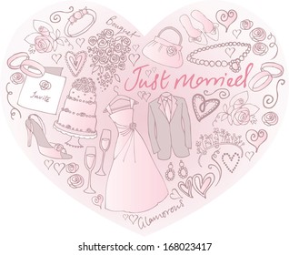 Wedding icons arranged in Heart shape